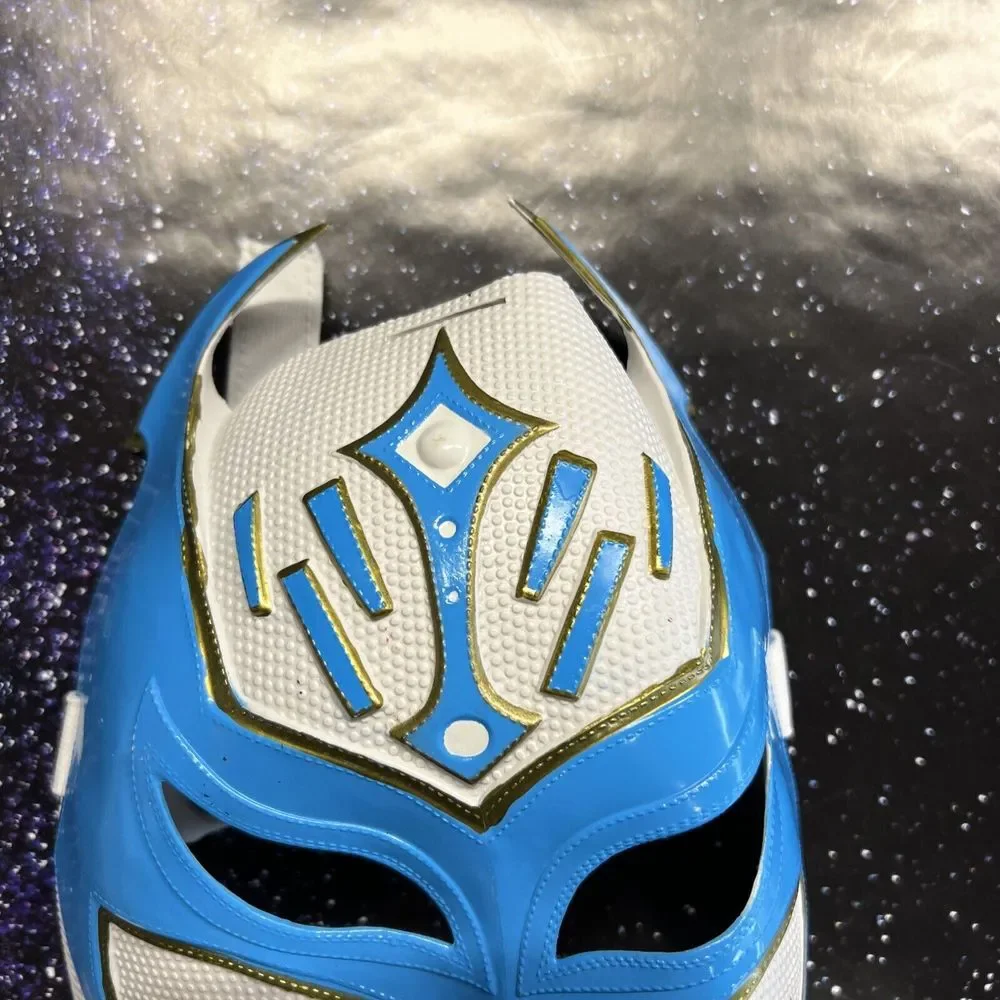 2012 WWE Rey Mysterio Wrestling‎ Rubber Face Mask White Blue Gold